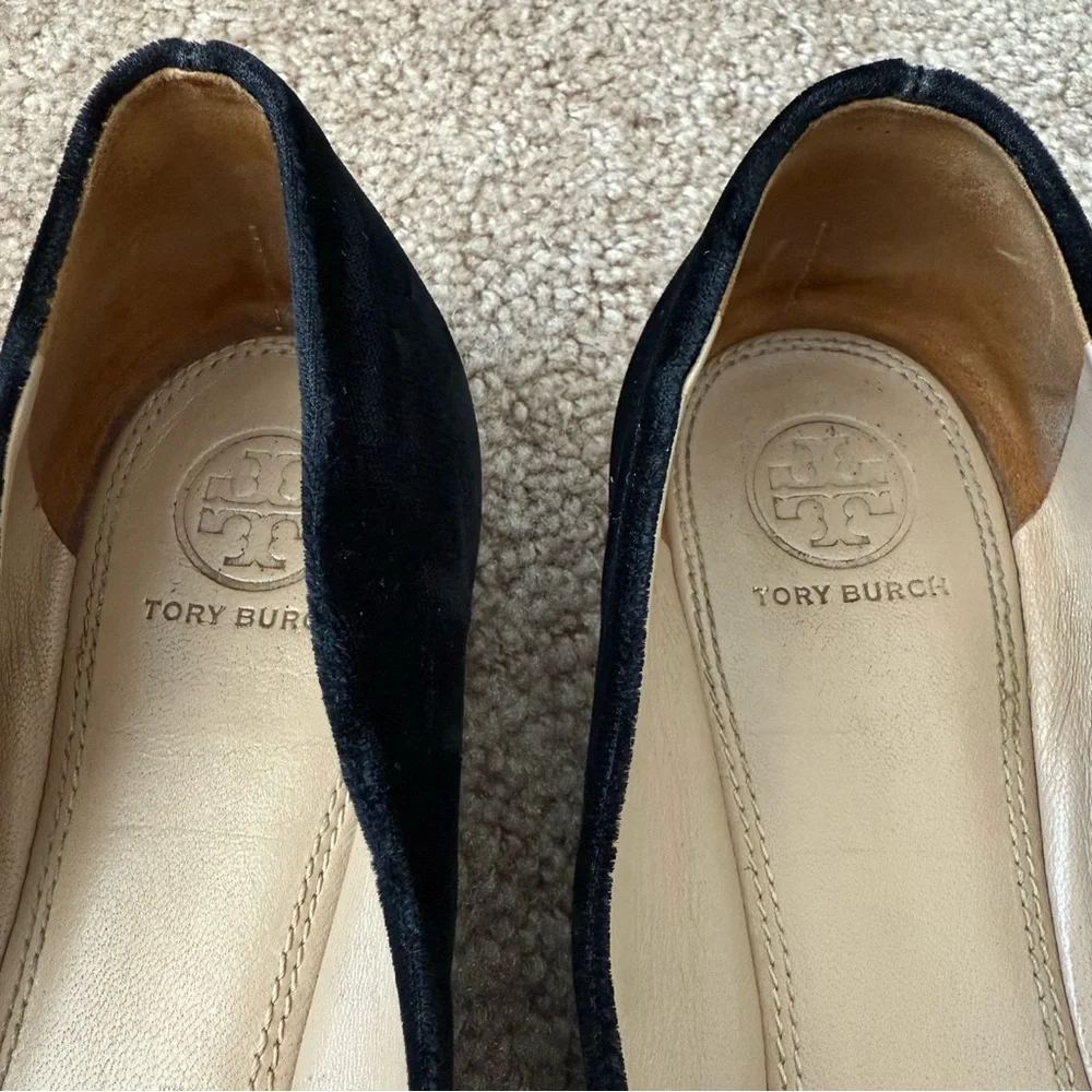 Tory Burch Black Velvet Patent Leather Ballet Flats